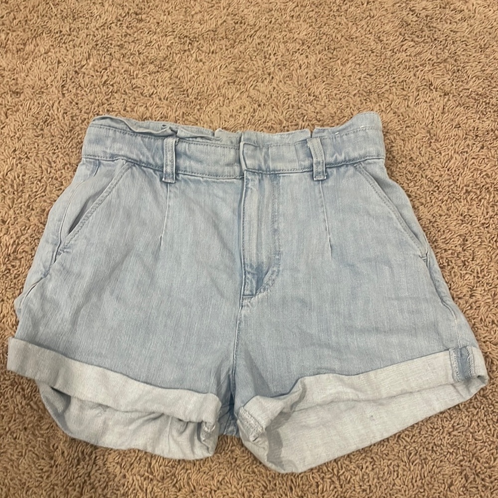 high rise blue shorts